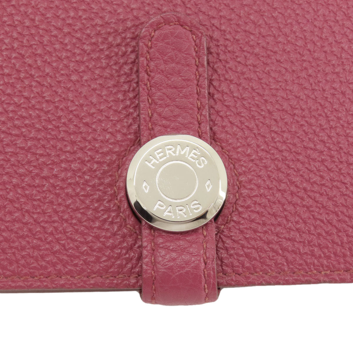 HERMES Long Wallet Purse Togo Red Dogon GM Silver Metal