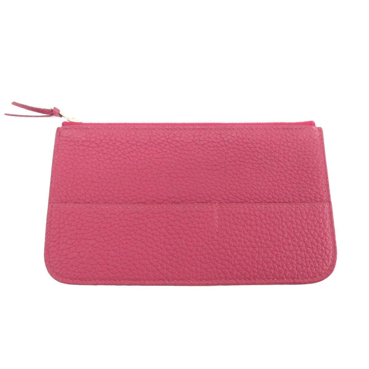 HERMES Long Wallet Purse Togo Red Dogon GM Silver Metal