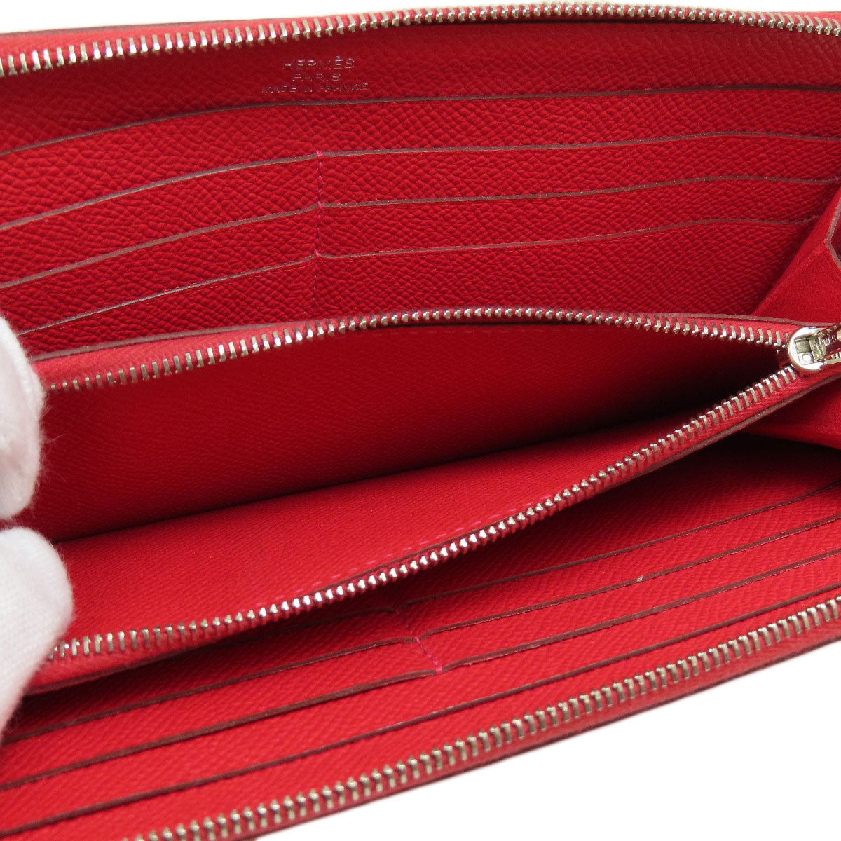 HERMES Long Wallet Purse Epsom Red Azap Long Red SilverMetal