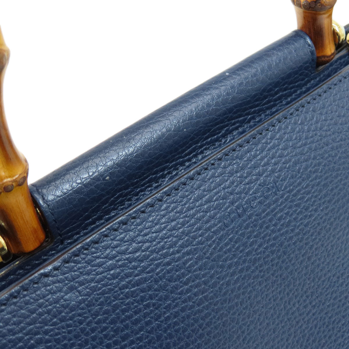 GUCCI Handbag 459076 Calfskin Navy Bamboo 2WAY Women Used