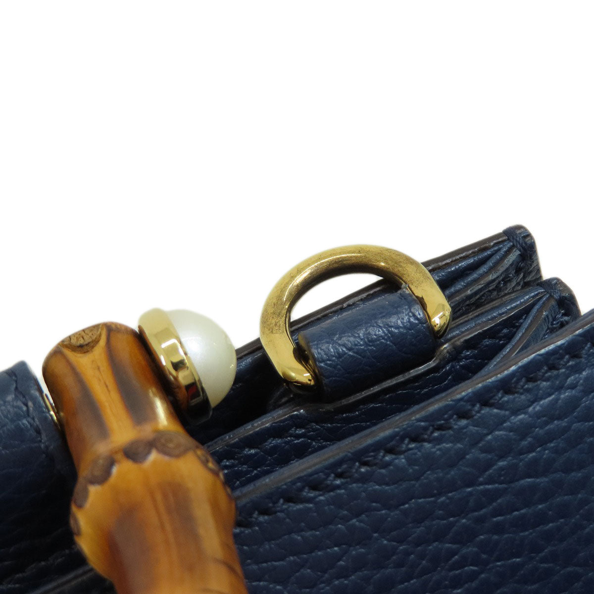 GUCCI Handbag 459076 Calfskin Navy Bamboo 2WAY Women Used