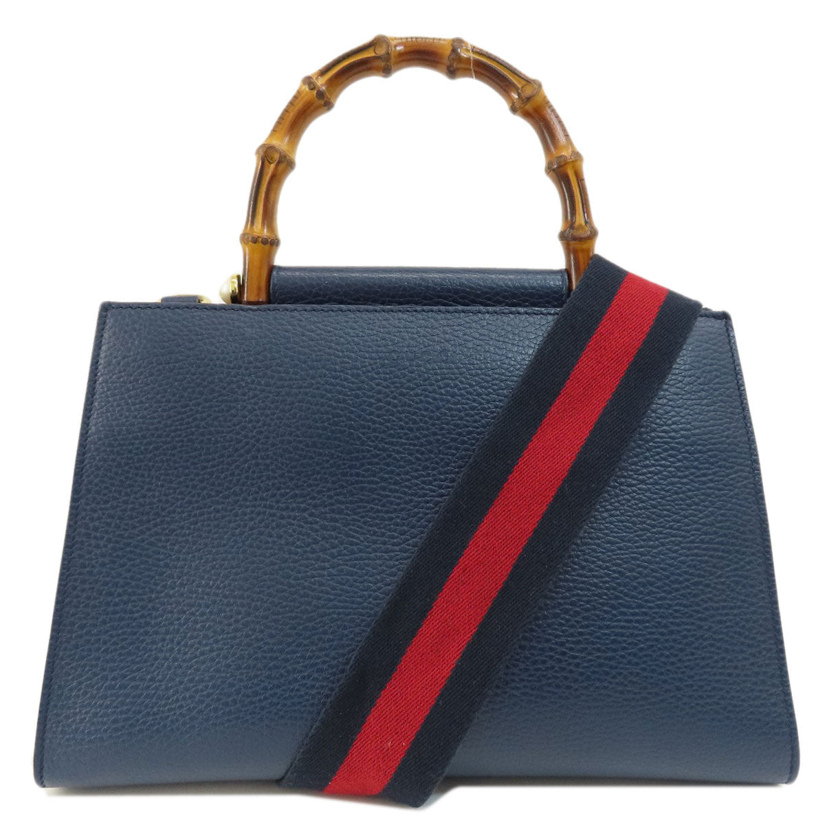 GUCCI Handbag 459076 Calfskin Navy Bamboo 2WAY Women Used