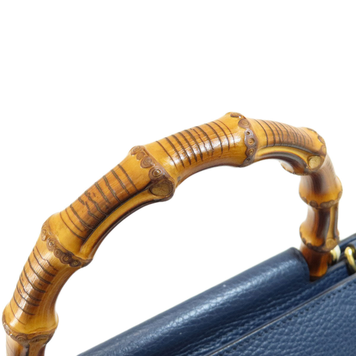 GUCCI Handbag 459076 Calfskin Navy Bamboo 2WAY Women Used