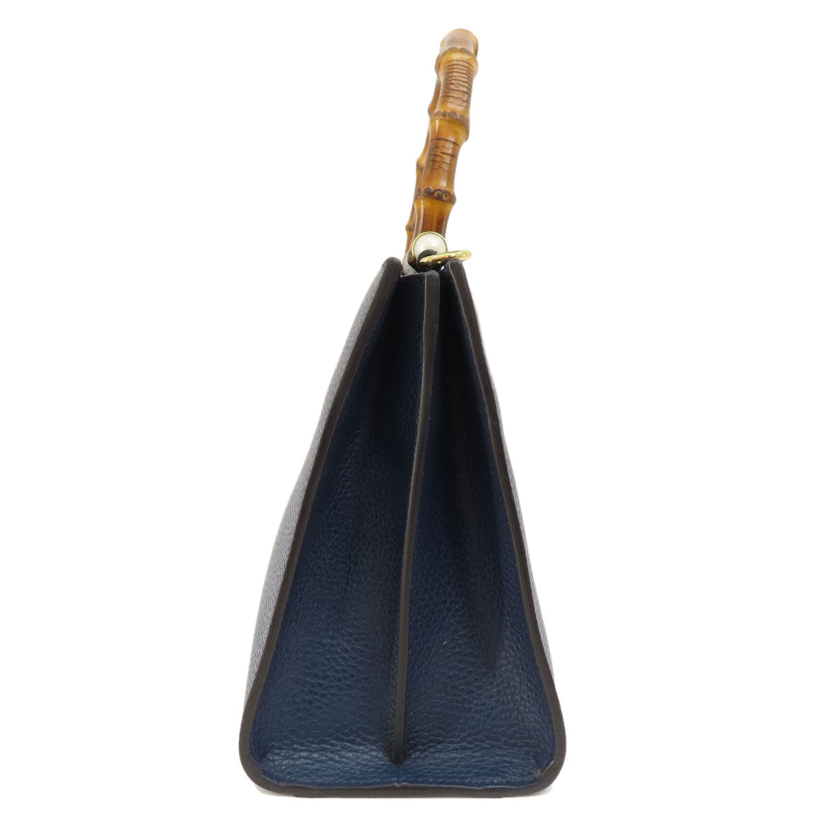 GUCCI Handbag 459076 Calfskin Navy Bamboo 2WAY Women Used