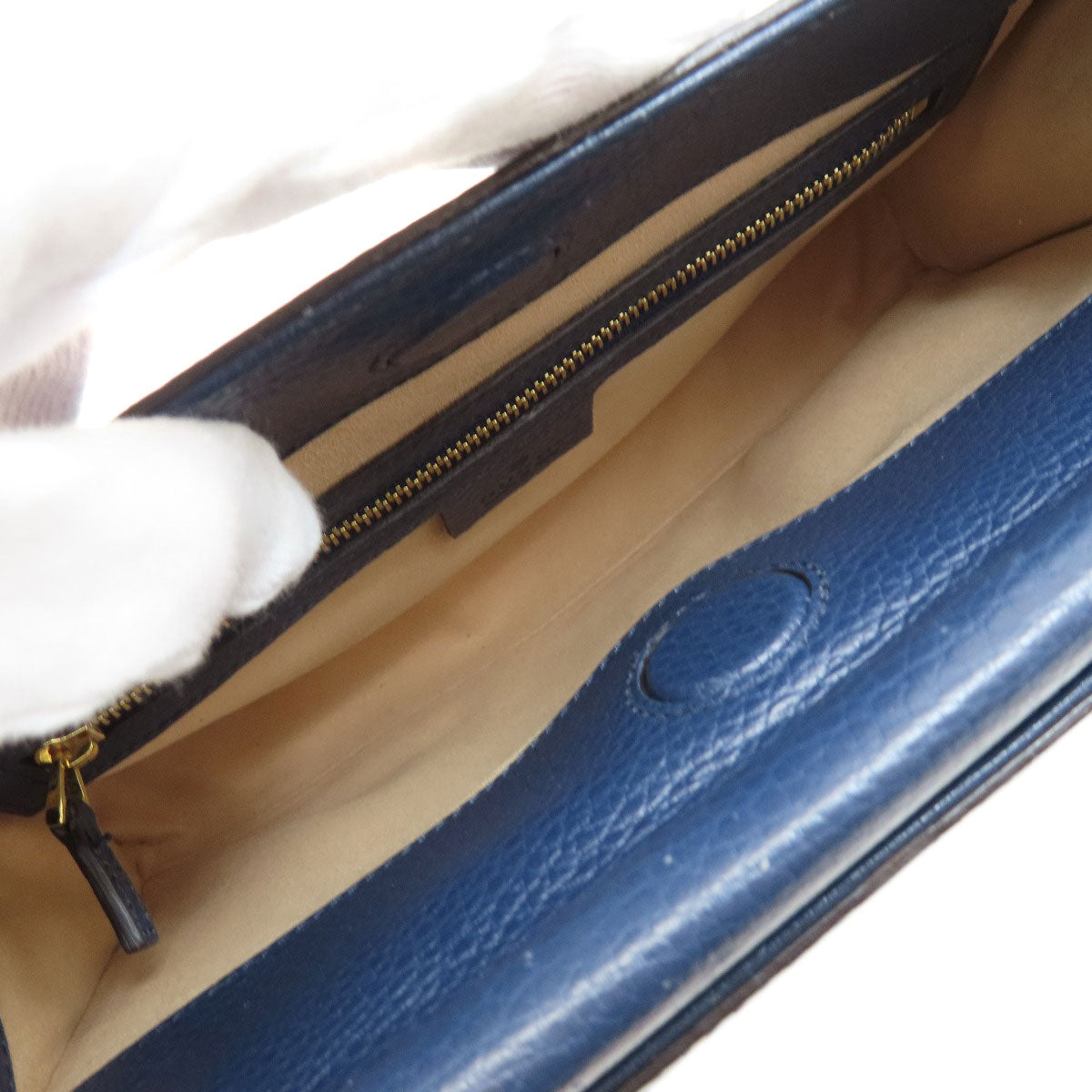 GUCCI Handbag 459076 Calfskin Navy Bamboo 2WAY Women Used