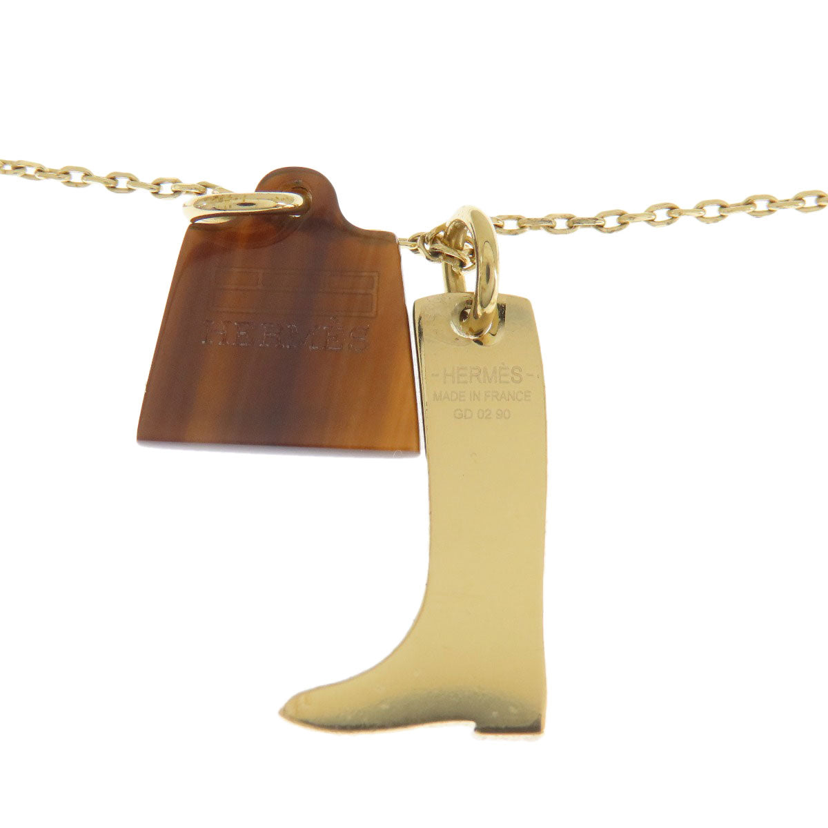 HERMES Necklace Metal, Buffalo Horn gold Amulet Marokiniye PM Women Used