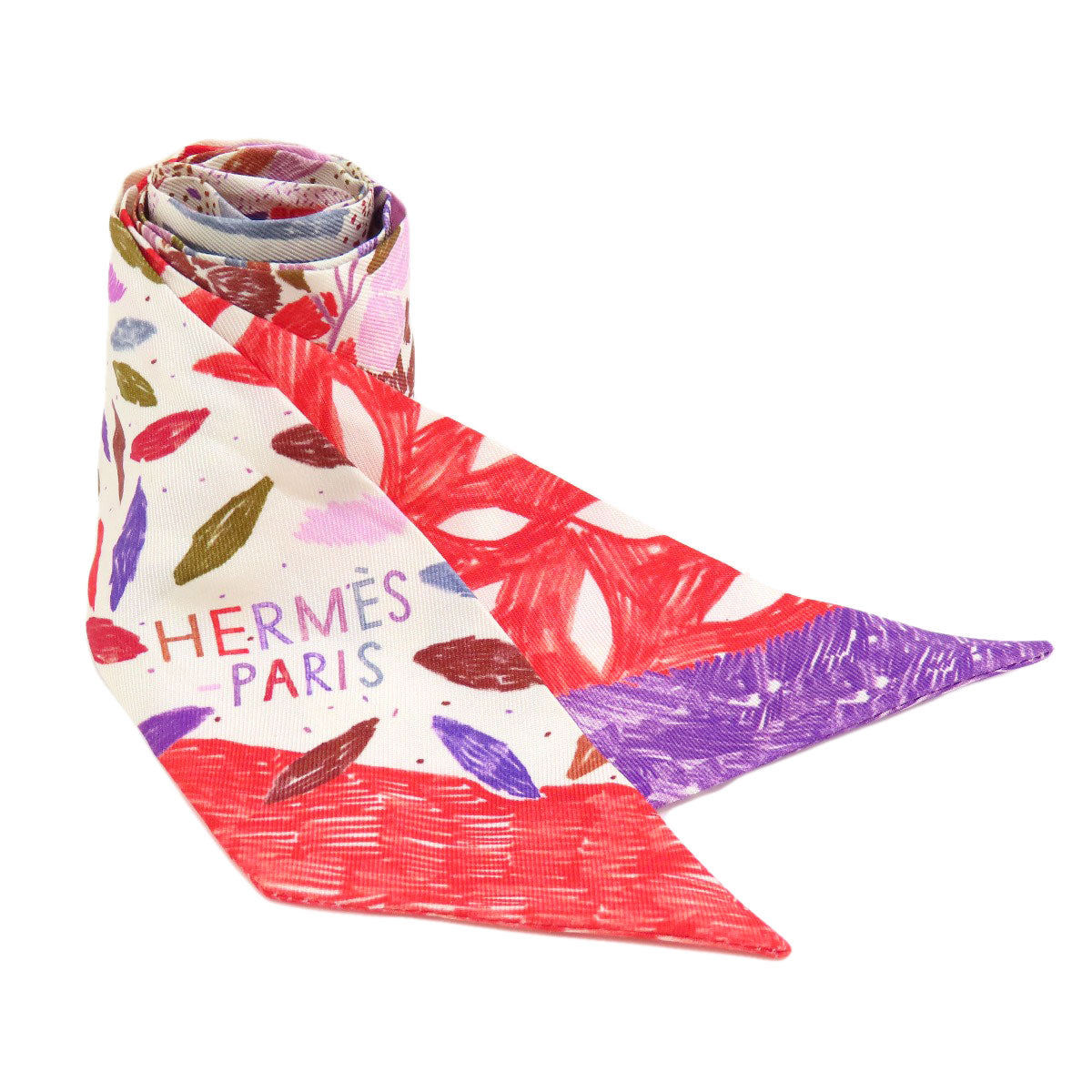 HERMES scarf silk Red Twilly Women Used
