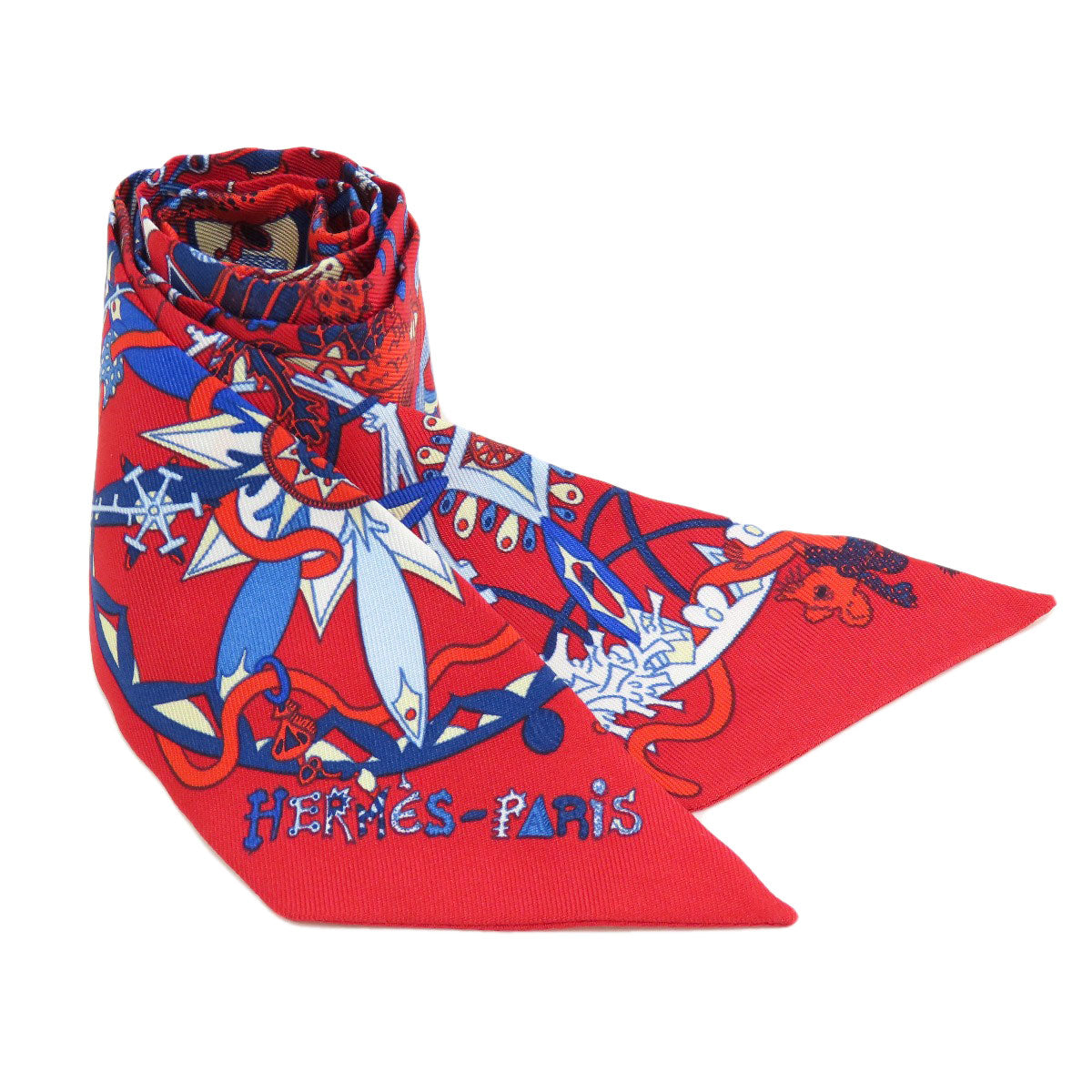 HERMES scarf silk Red Twilly Women Used