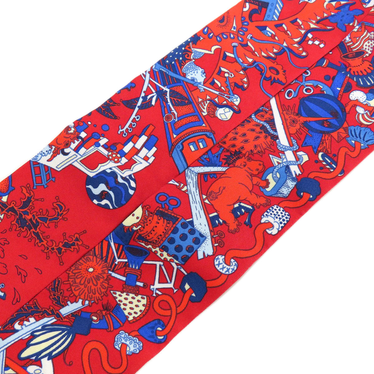 HERMES scarf silk Red Twilly Women Used