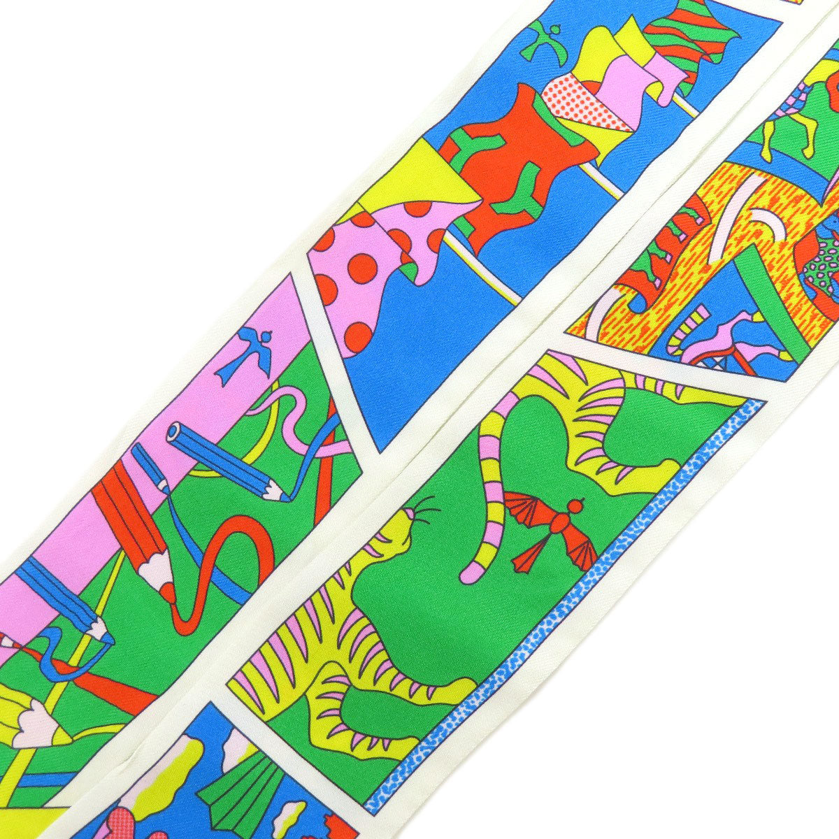 HERMES scarf silk white Twilly Women Used