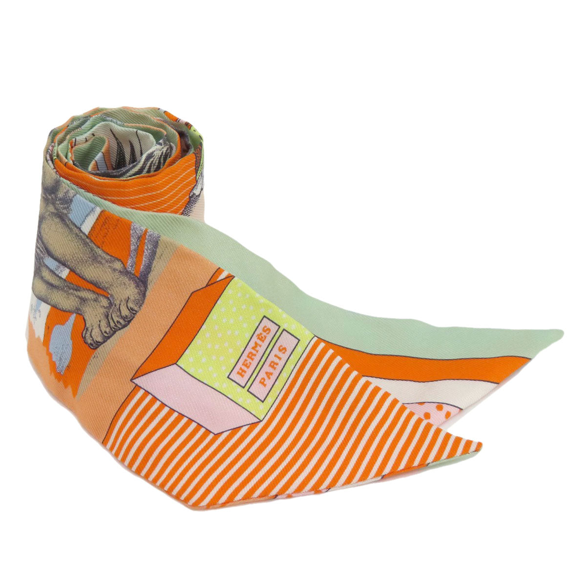HERMES scarf silk Orange Twilly Women Used