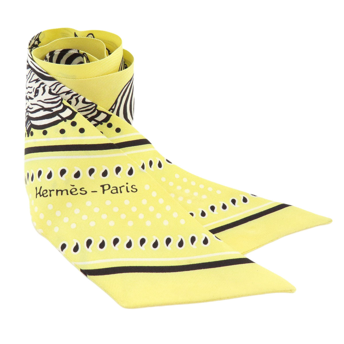 HERMES scarf silk yellow Twilly zebra motif Women Used