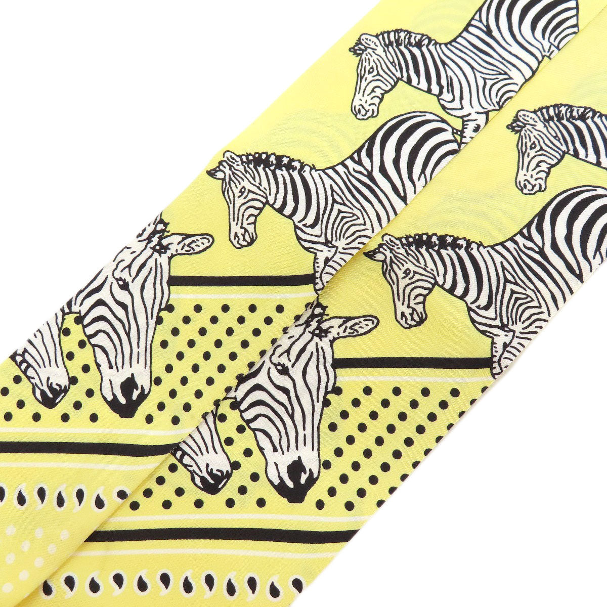 HERMES scarf silk yellow Twilly zebra motif Women Used
