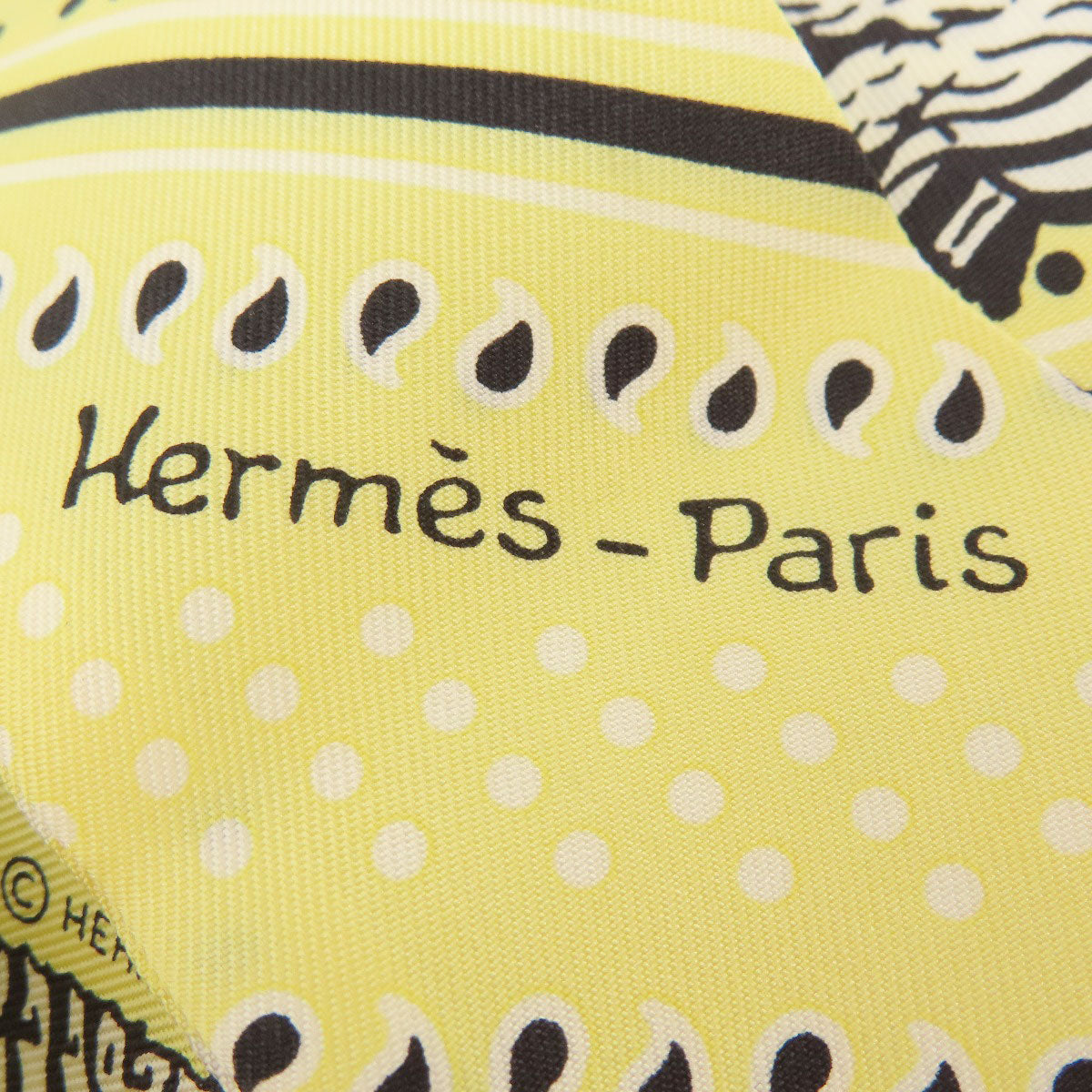 HERMES scarf silk yellow Twilly zebra motif Women Used