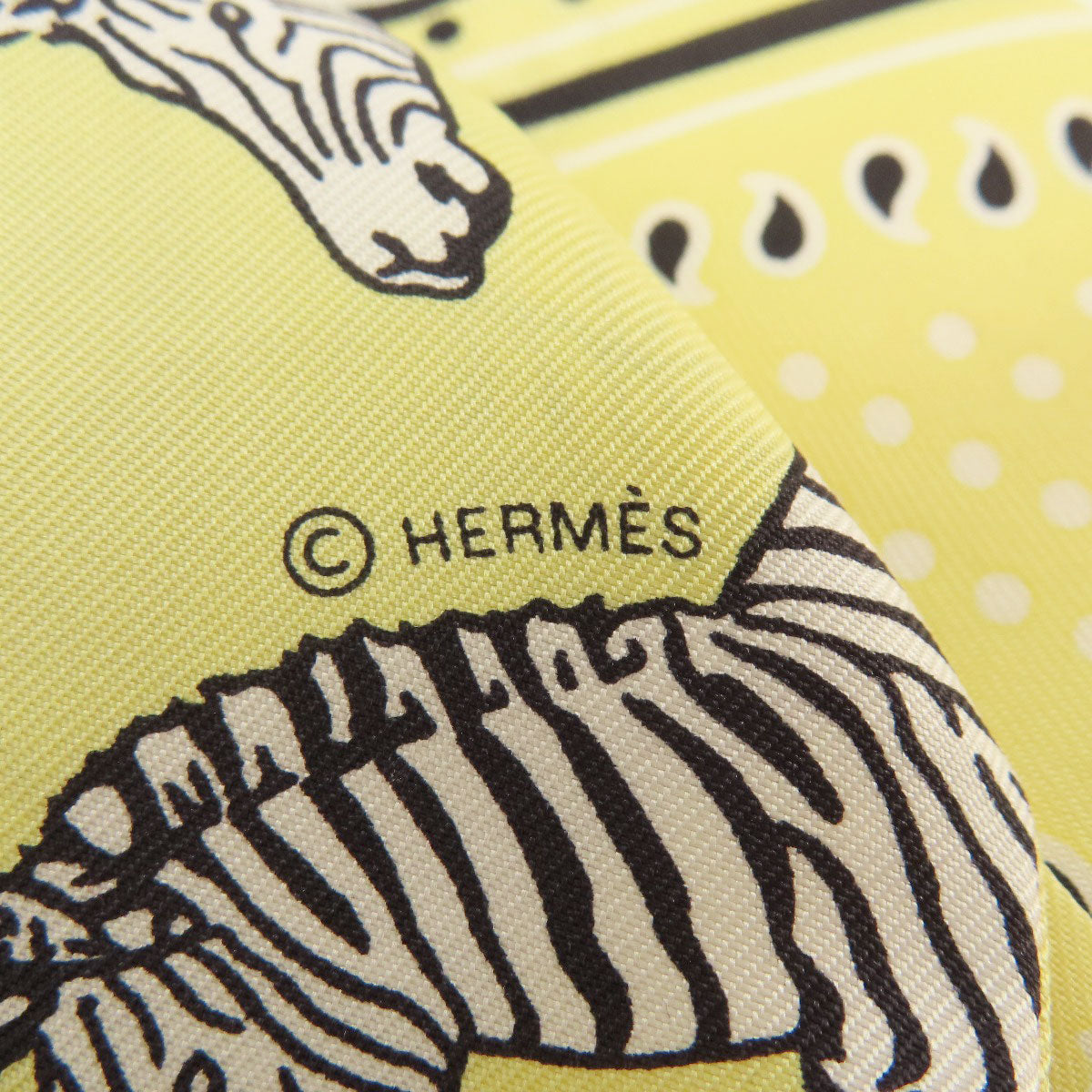 HERMES scarf silk yellow Twilly zebra motif Women Used