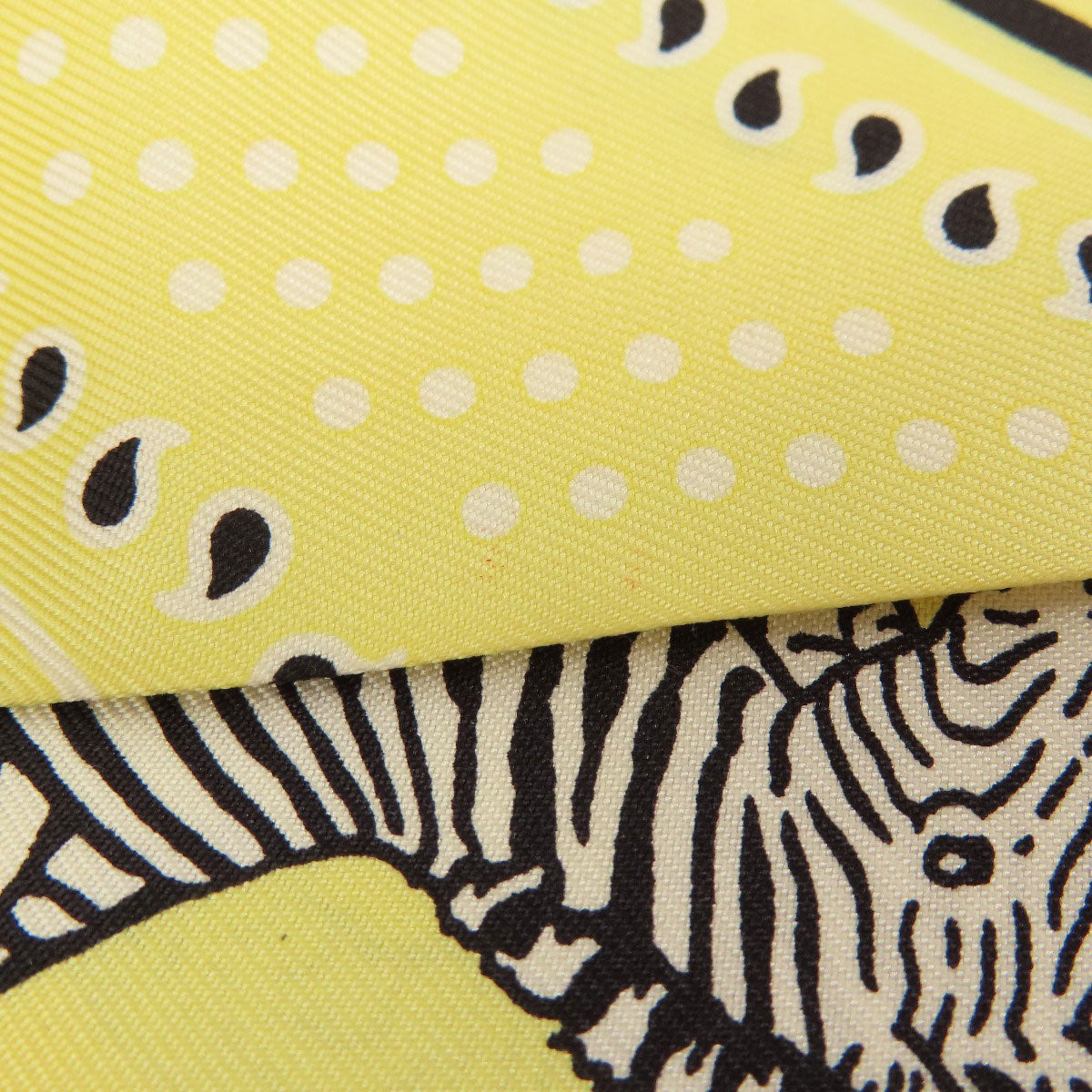 HERMES scarf silk yellow Twilly zebra motif Women Used