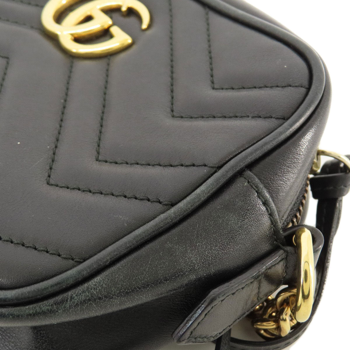 GUCCI Shoulder Bag 448065 Calfskin black GG Marmont mini bag Women Used
