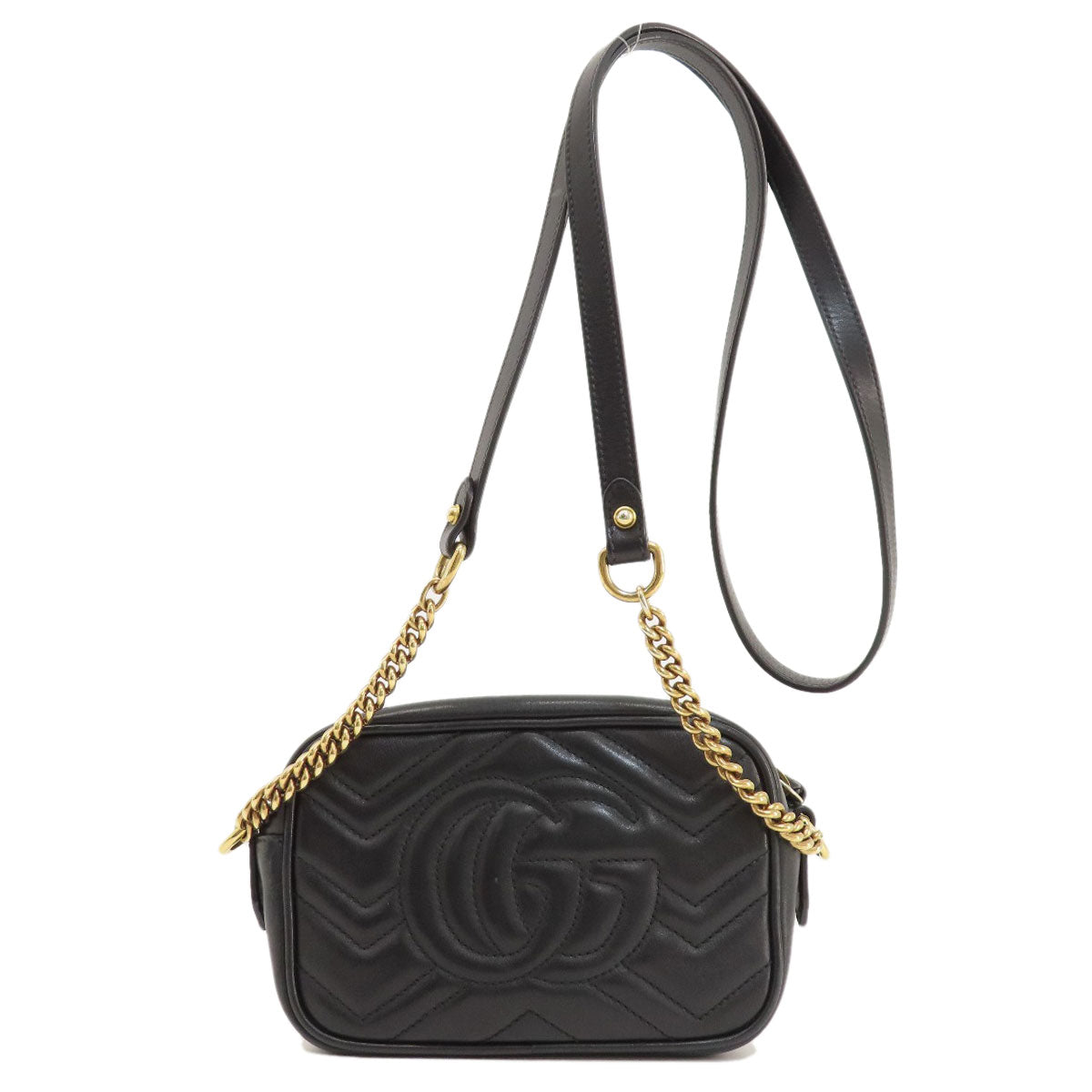 GUCCI Shoulder Bag 448065 Calfskin black GG Marmont mini bag Women Used