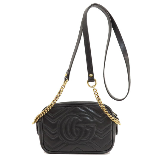 GUCCI Shoulder Bag 448065 Calfskin black GG Marmont mini bag Women Used