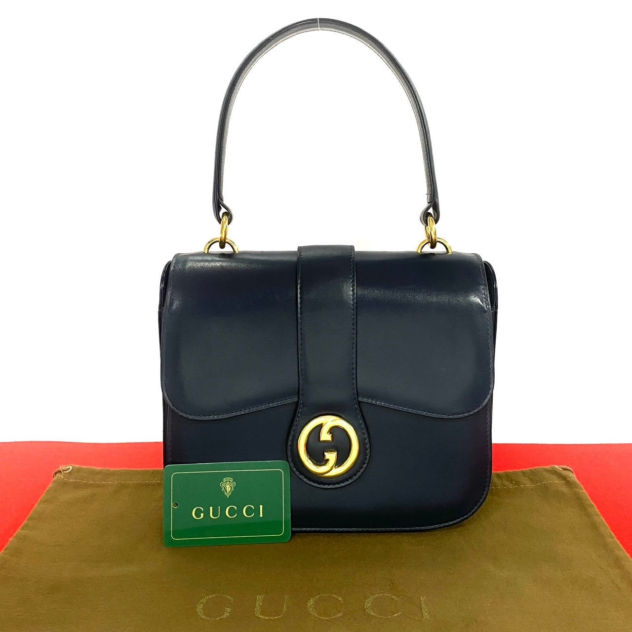 GUCCI Handbag Calfskin Navy Old Gucci