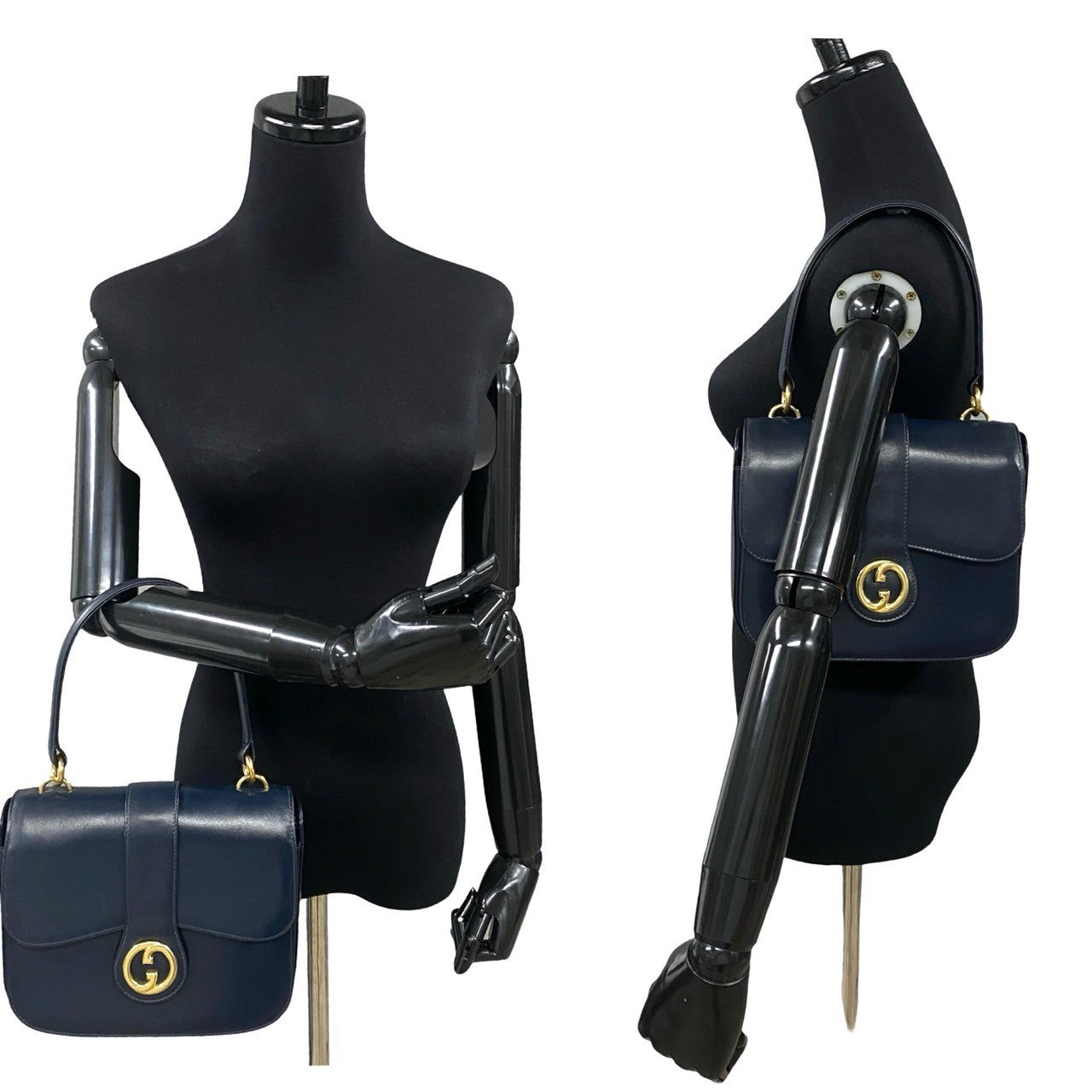GUCCI Handbag Calfskin Navy Old Gucci