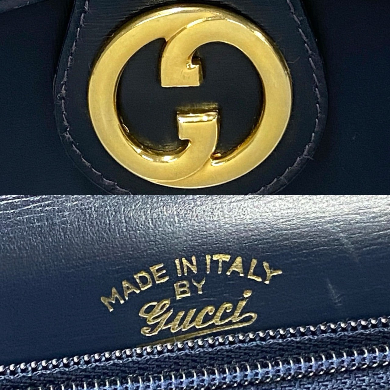 GUCCI Handbag Calfskin Navy Old Gucci