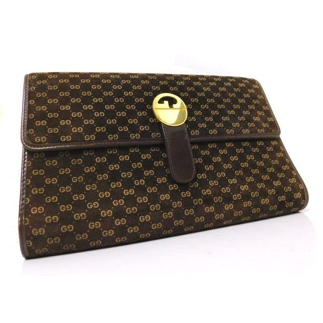 Gucci Clutch Guccissima Suede Leather Two Way Style Clutch Micro G Print In Browns Suede