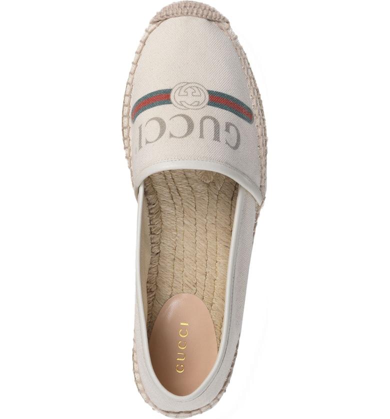 Gucci Printed Canvas Espadrille Flats in White