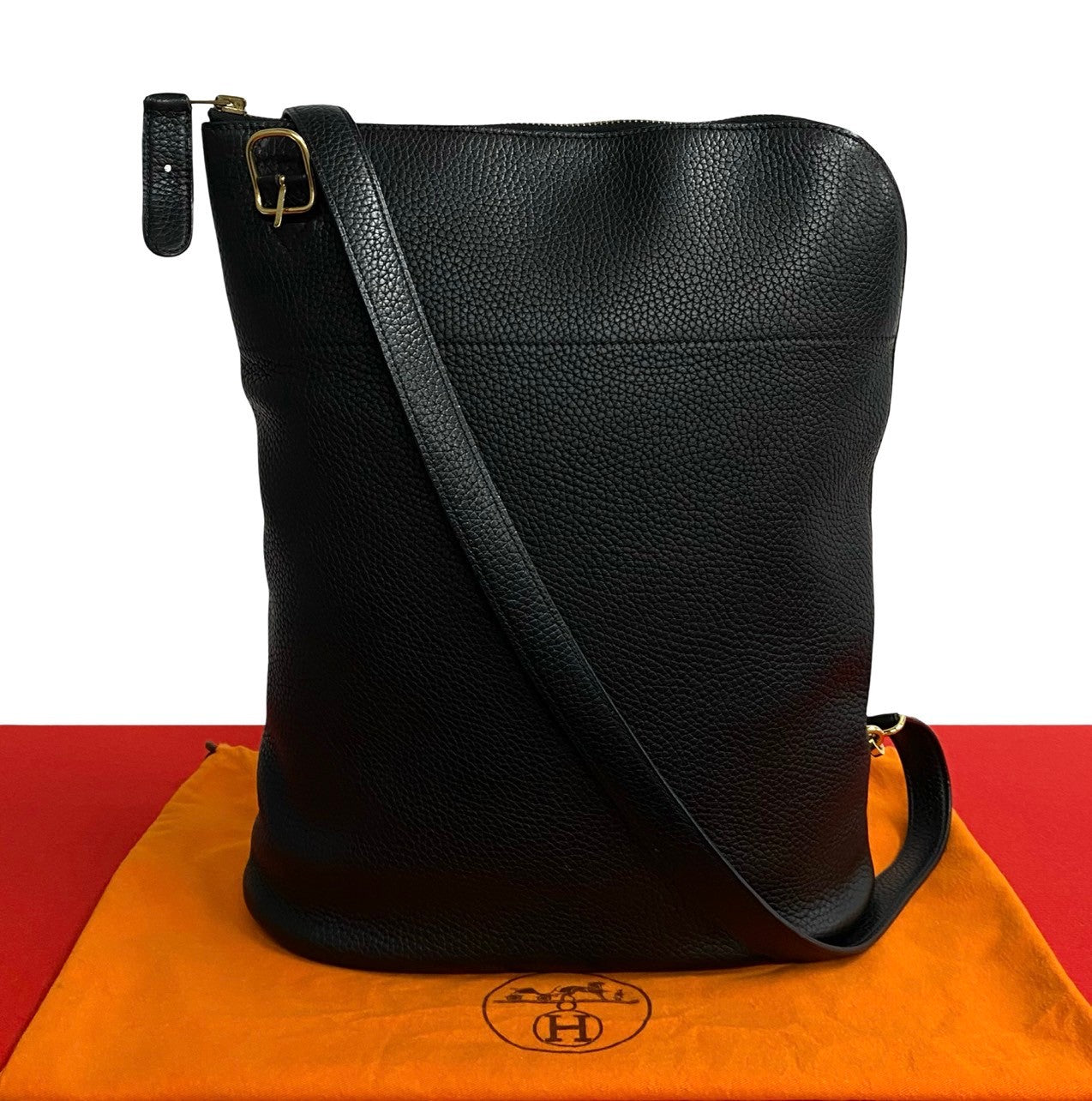 HERMES Shoulder Bag leather black Movie Fam