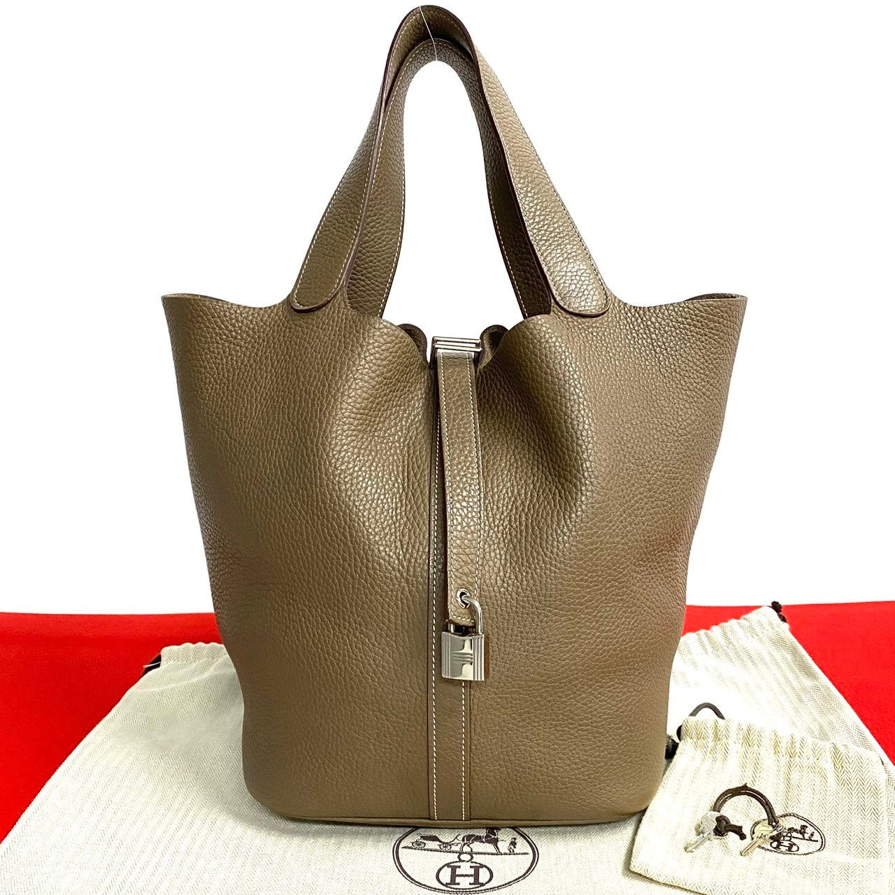 HERMES Handbag leather gray Picotan Lock GM