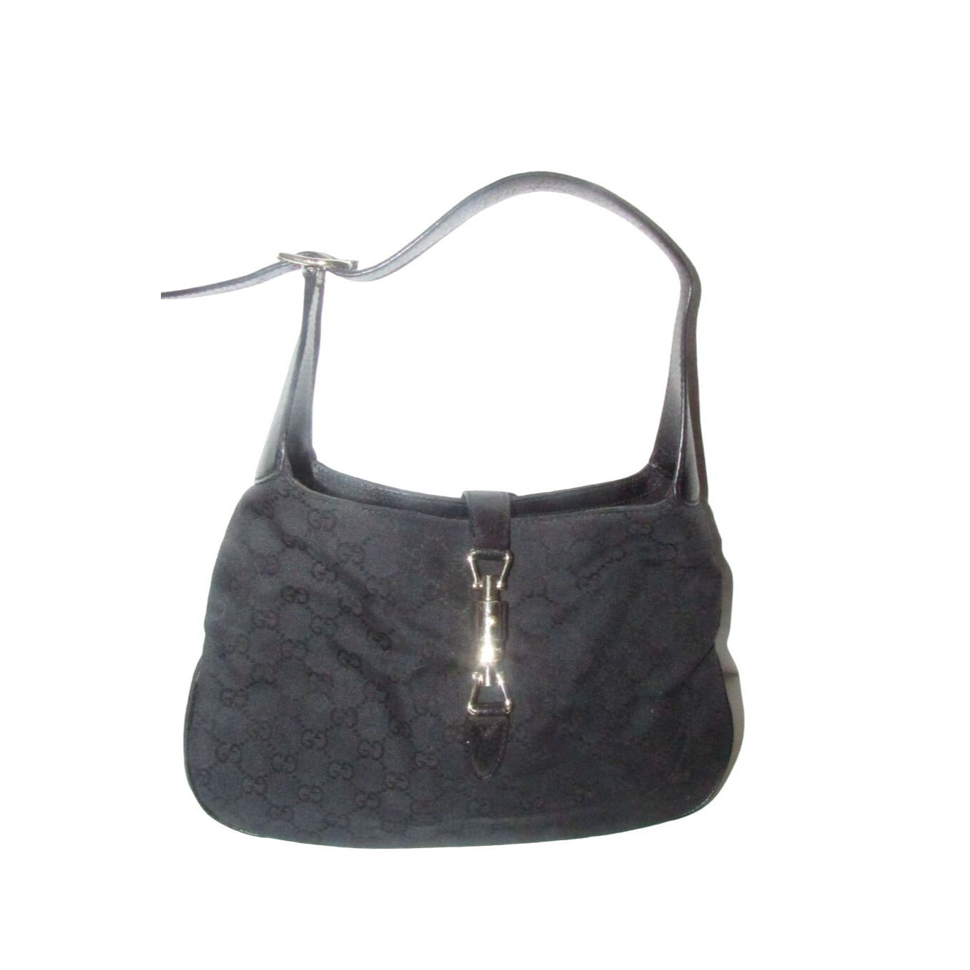 Gucci, large size, black Guccissima print & black leather, 1961 Jackie hobo style, shoulder bag with a gold piston closure