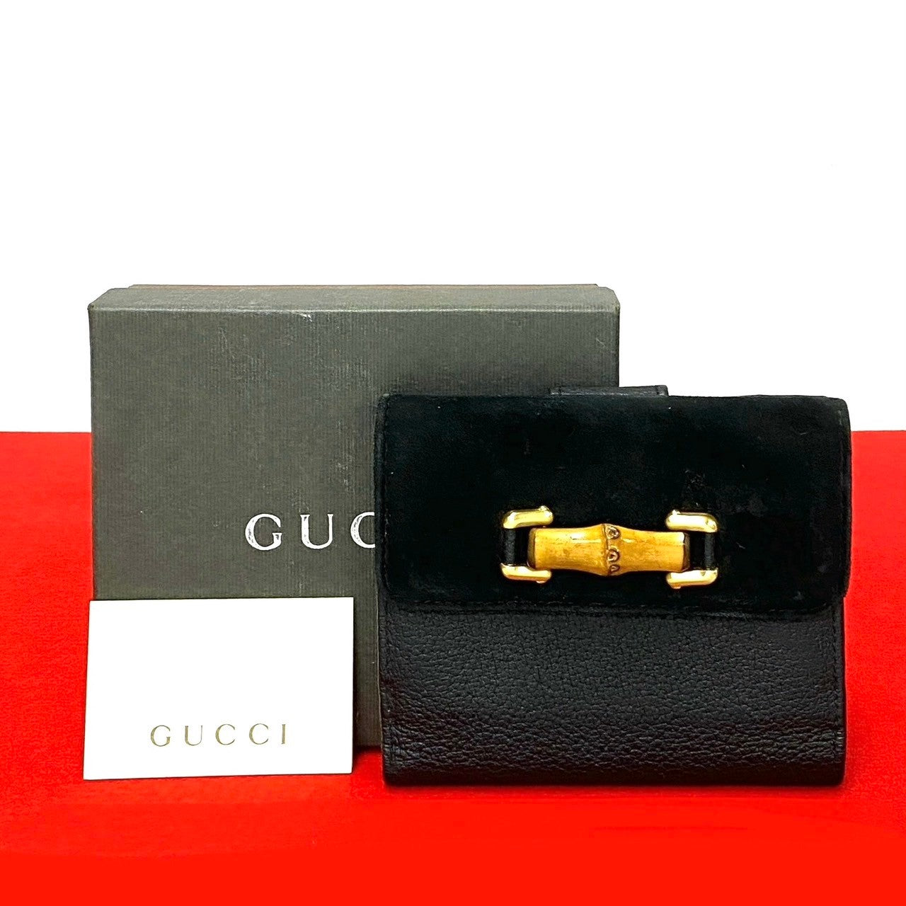 GUCCI Bifold Wallet leather black Bamboo