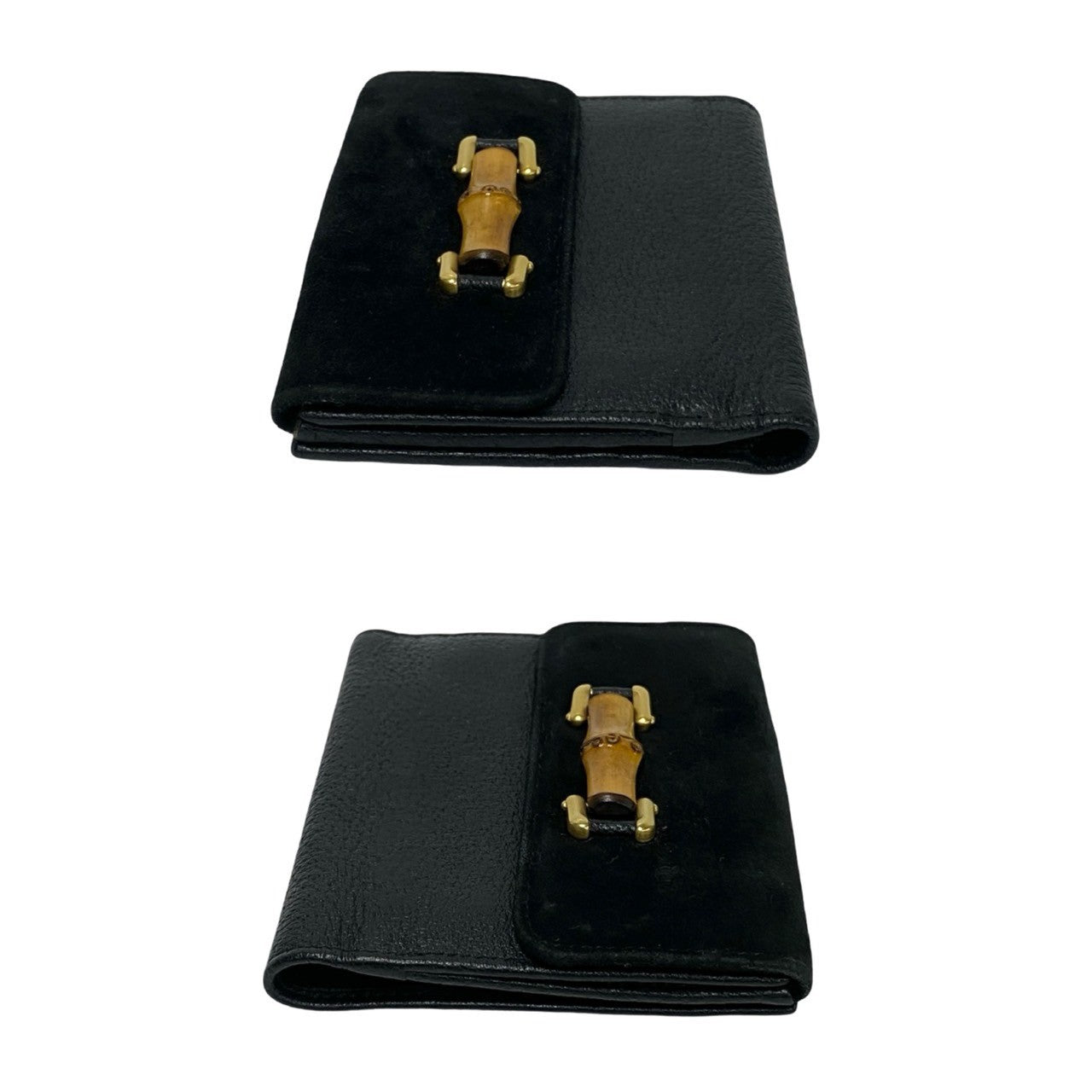 GUCCI Bifold Wallet leather black Bamboo