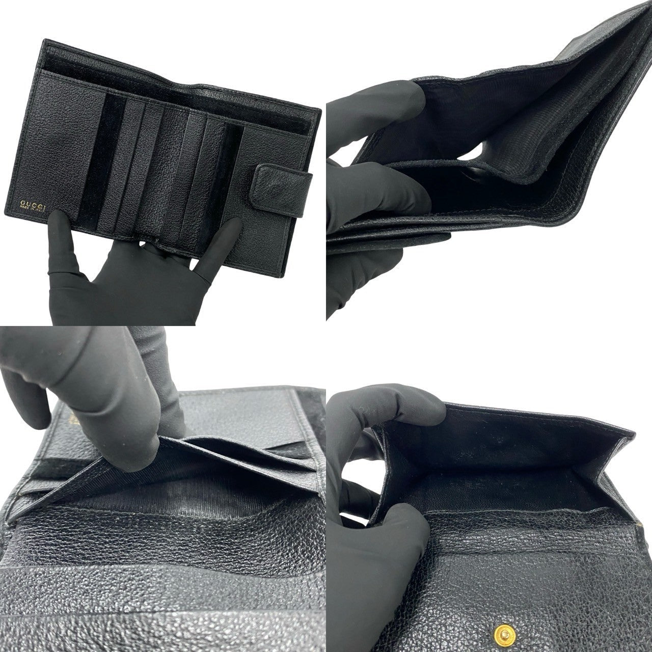 GUCCI Bifold Wallet leather black Bamboo