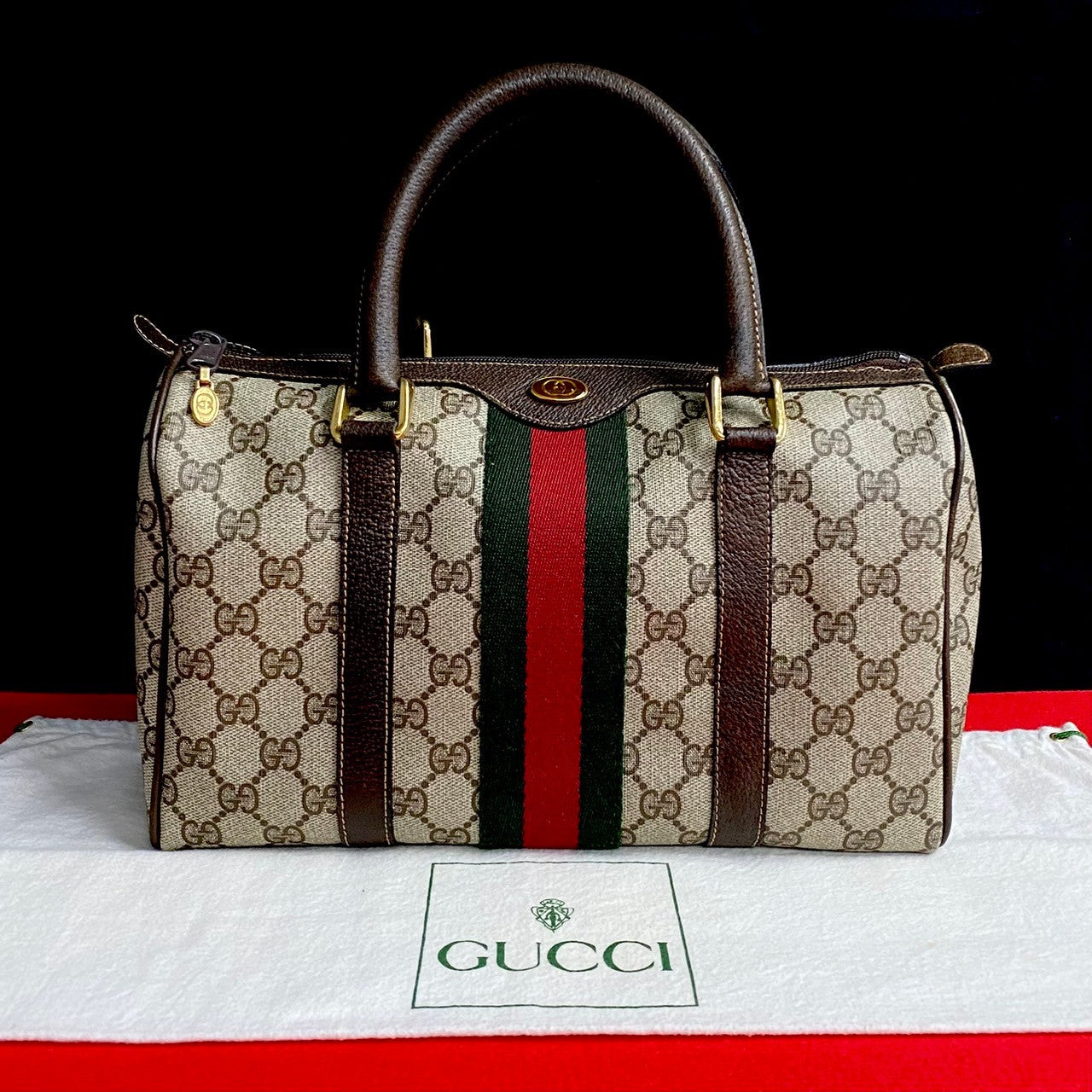 GUCCI Boston Duffel bag leather Brown Sherry line