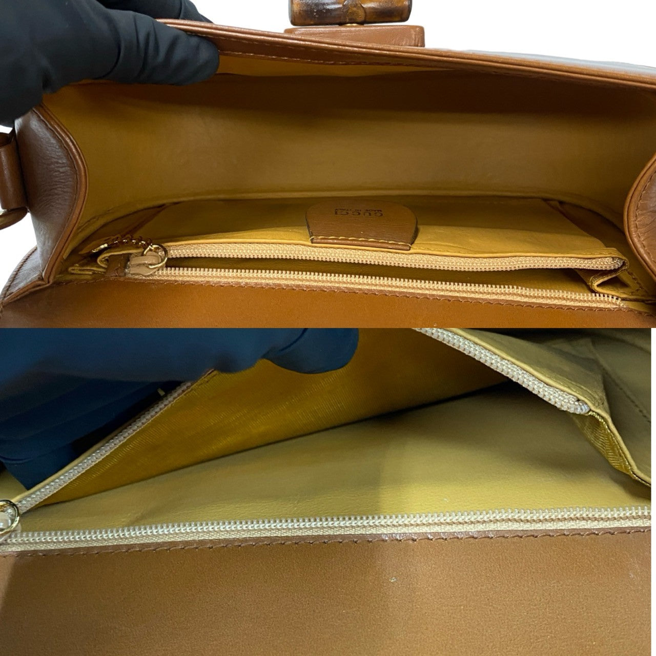 GUCCI Shoulder Bag leather Brown Bamboo
