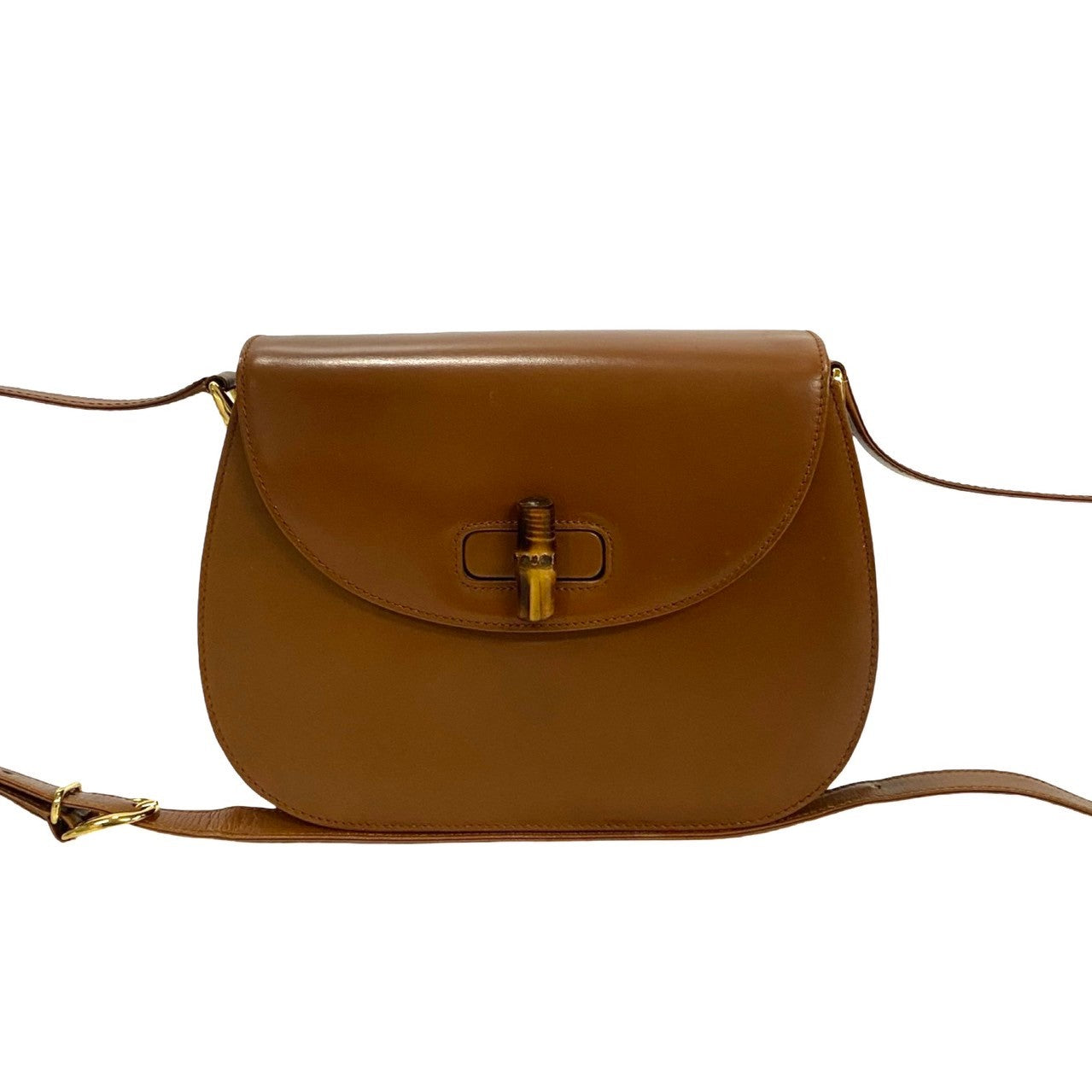 GUCCI Shoulder Bag leather Brown Bamboo