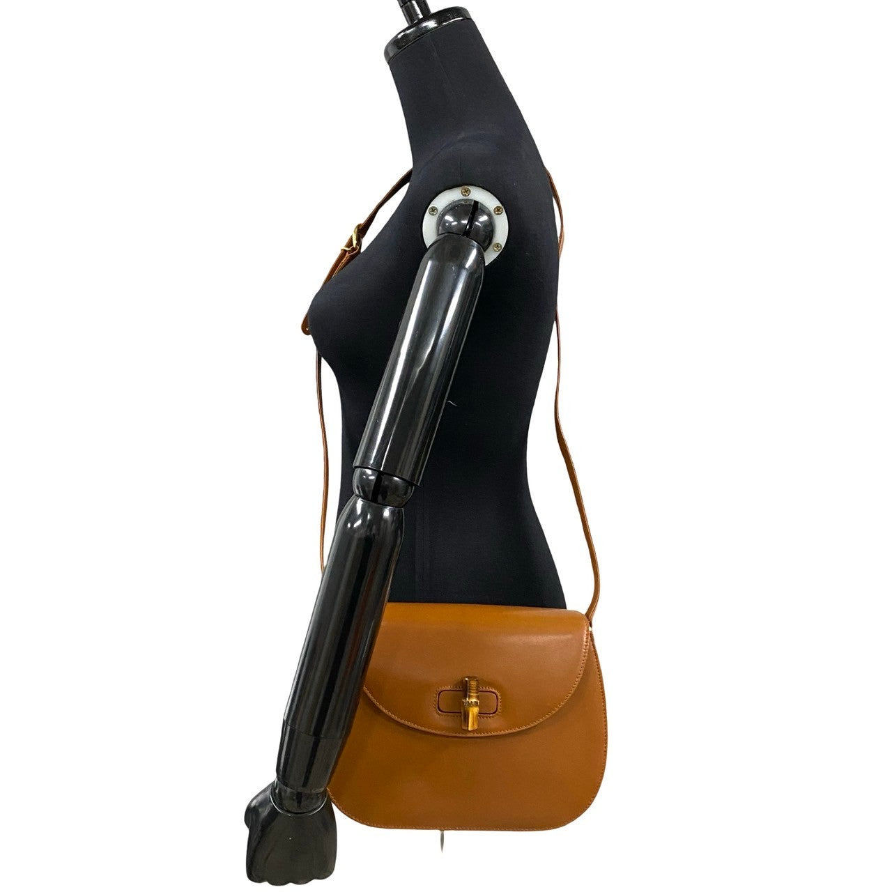 GUCCI Shoulder Bag leather Brown Bamboo