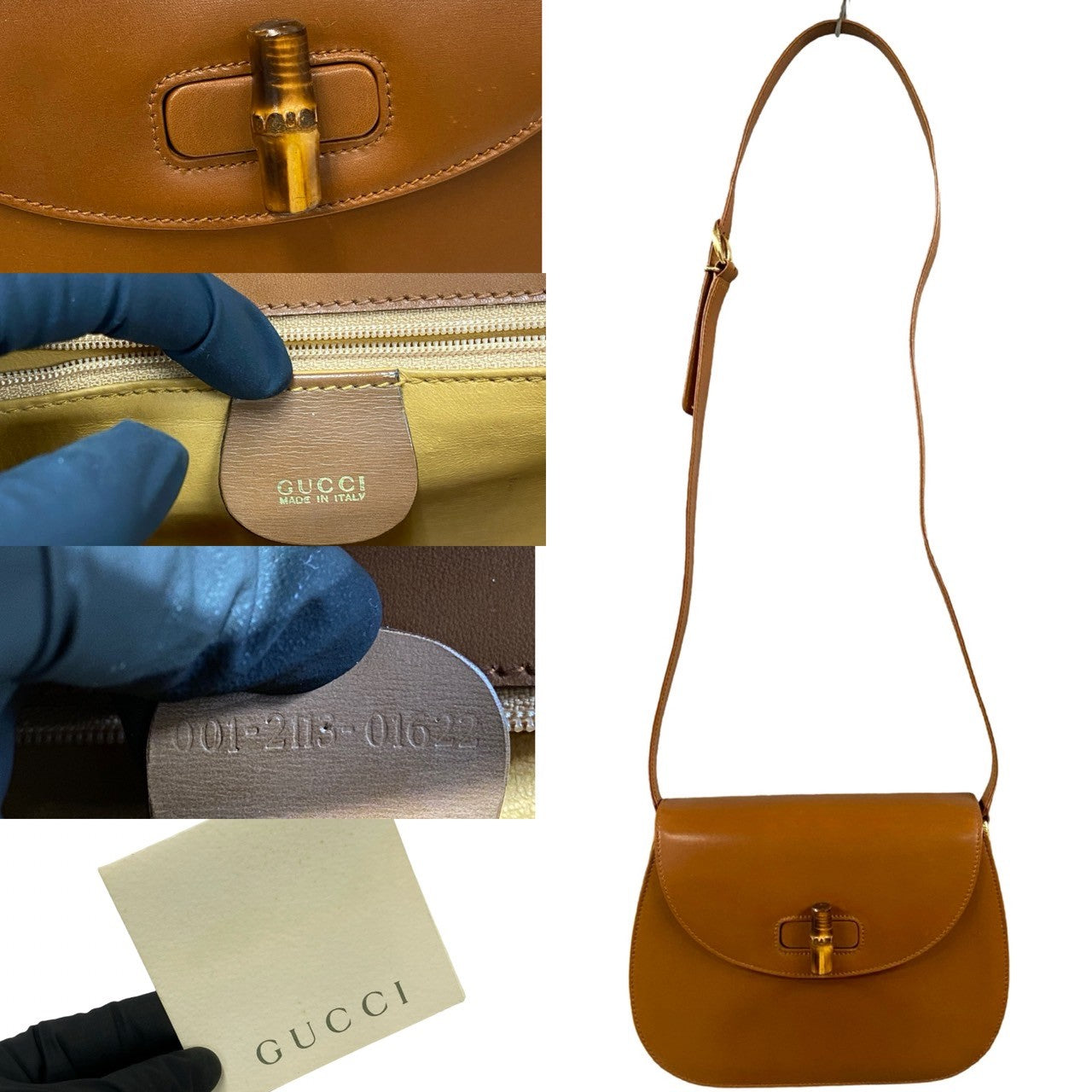 GUCCI Shoulder Bag leather Brown Bamboo