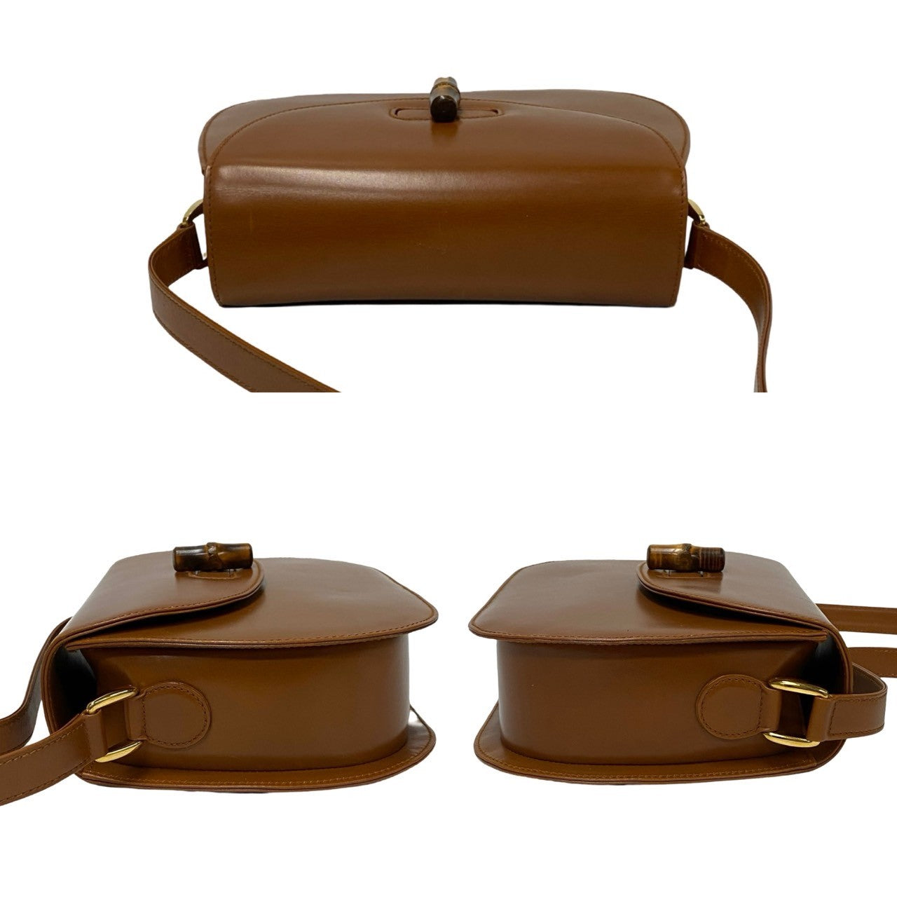 GUCCI Shoulder Bag leather Brown Bamboo