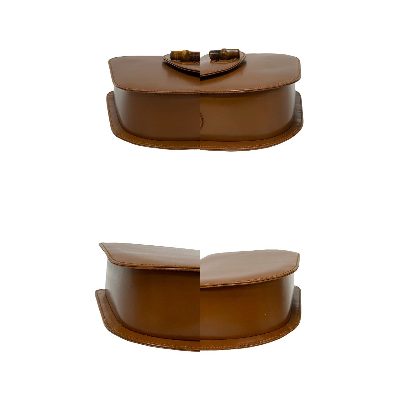 GUCCI Shoulder Bag leather Brown Bamboo