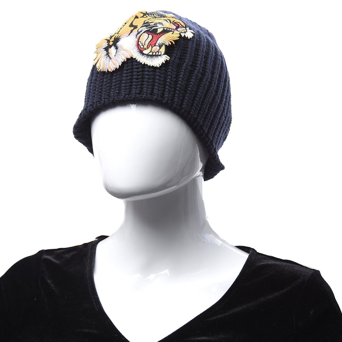 Gucci Tiger Embroidered Wool Hat in Midnight Blue