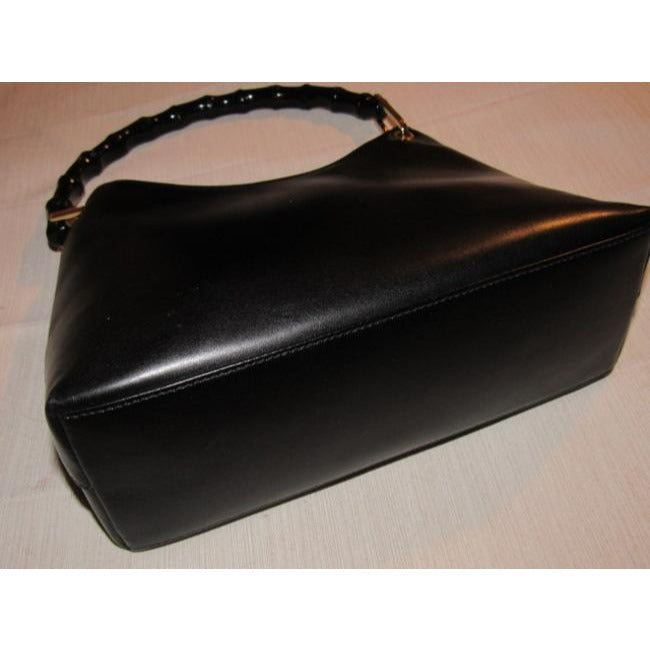 Gucci Vintage Pursesdesigner Purses Black Leather With V Top And Bamboo Handle Hobo Bag