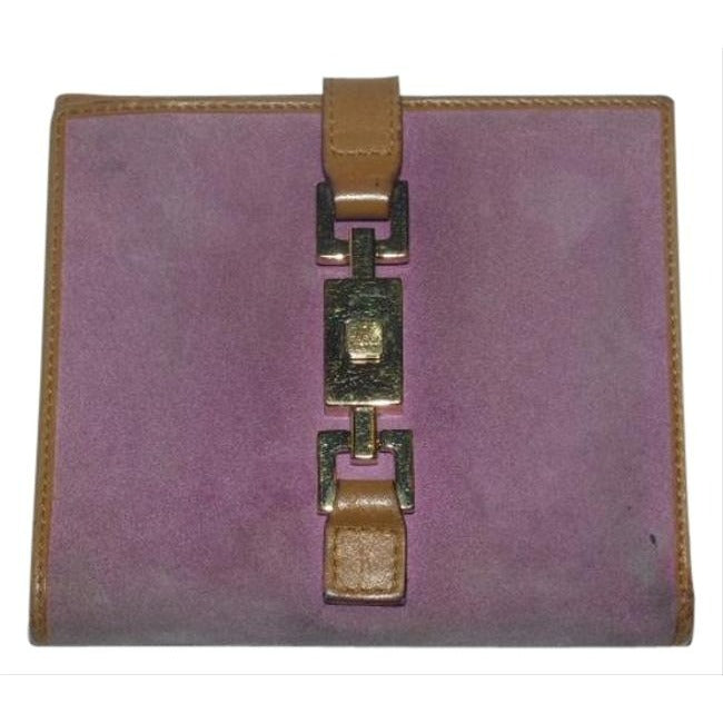 Gucci Jackie O Style Push Button Pink Suede And Camel Leather Vintage Wallet