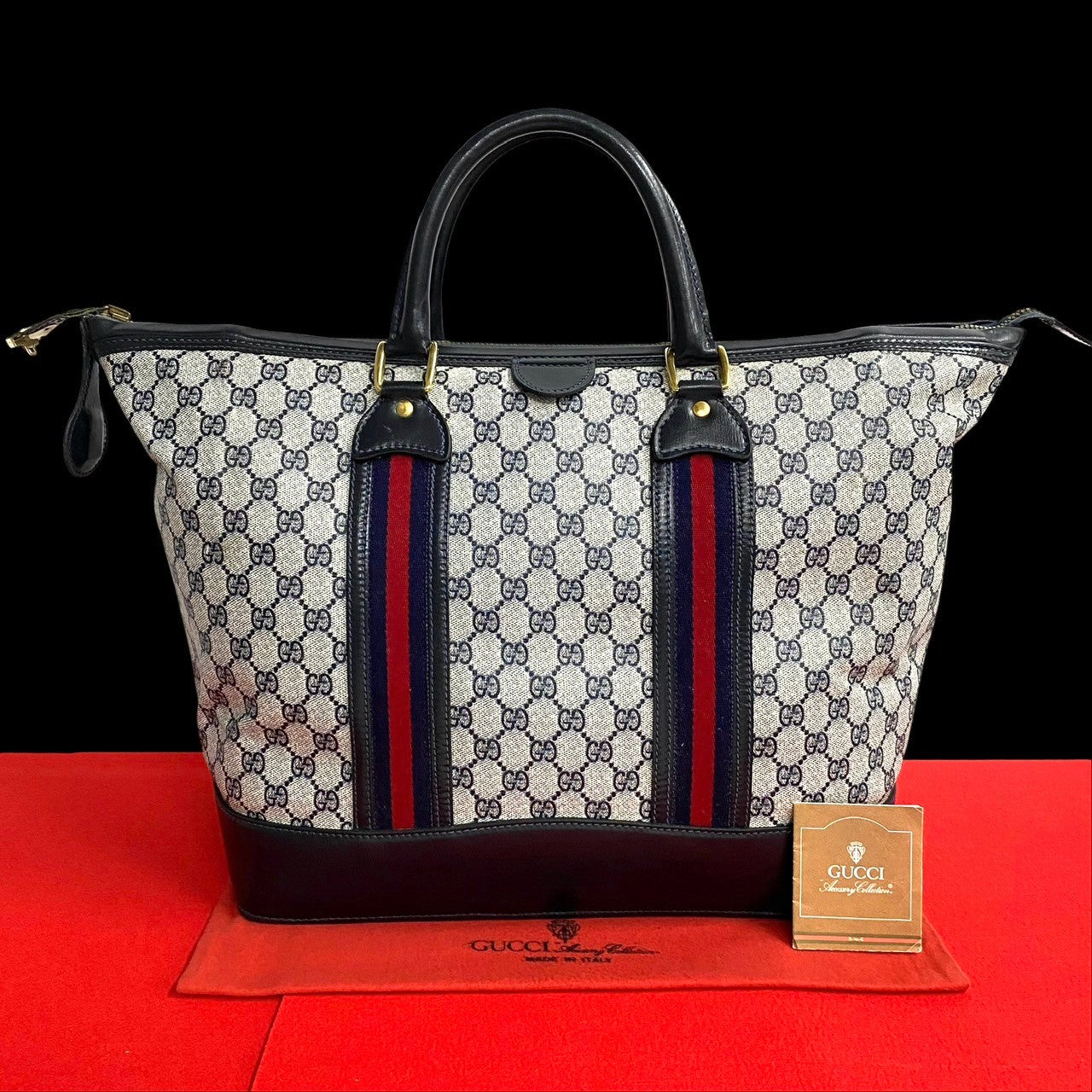 GUCCI Handbag leather Navy Sherry line