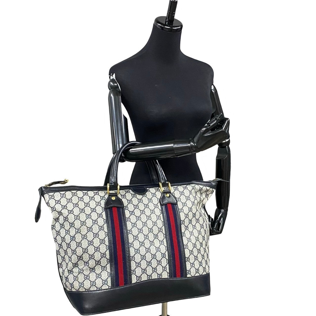 GUCCI Handbag leather Navy Sherry line