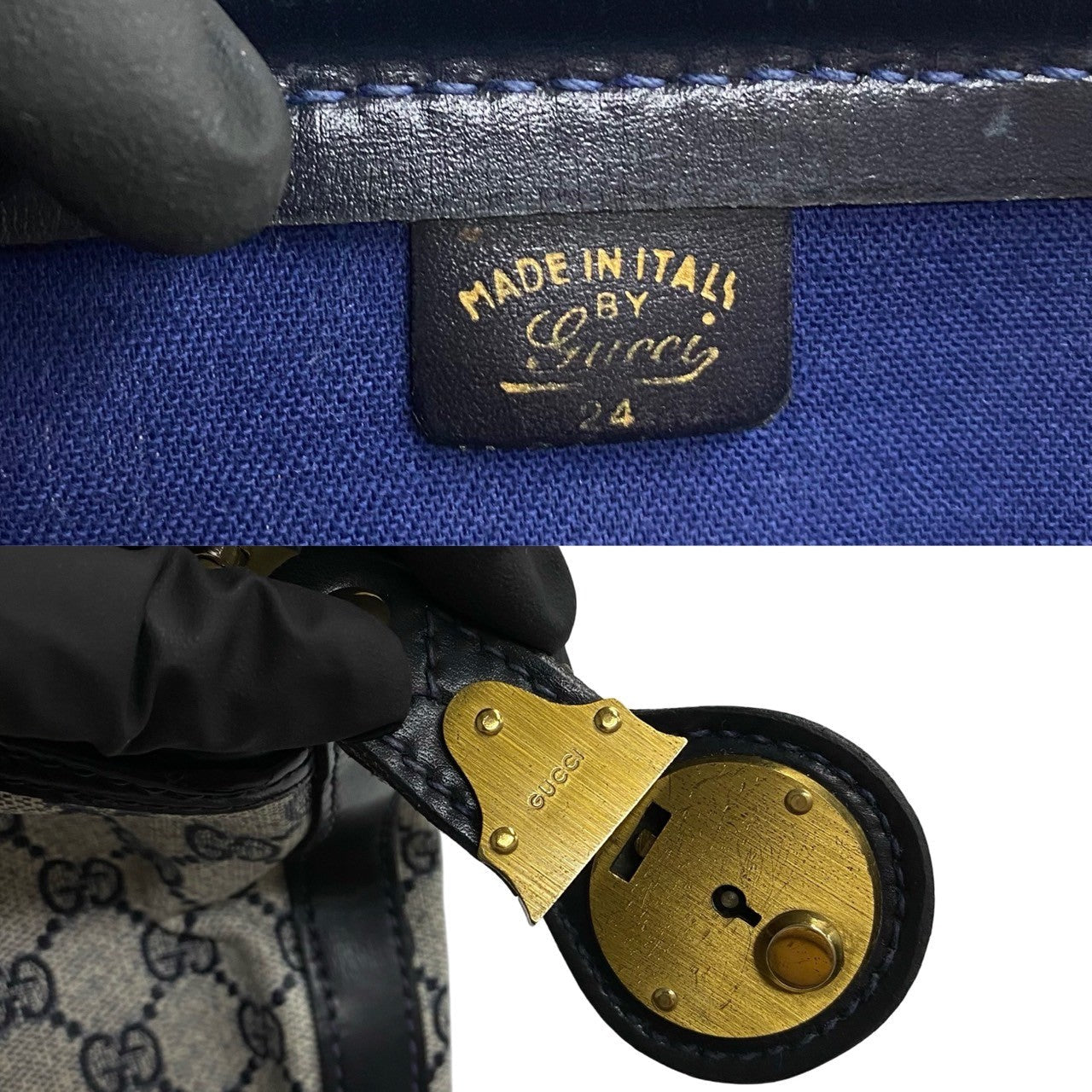 GUCCI Handbag leather Navy Sherry line