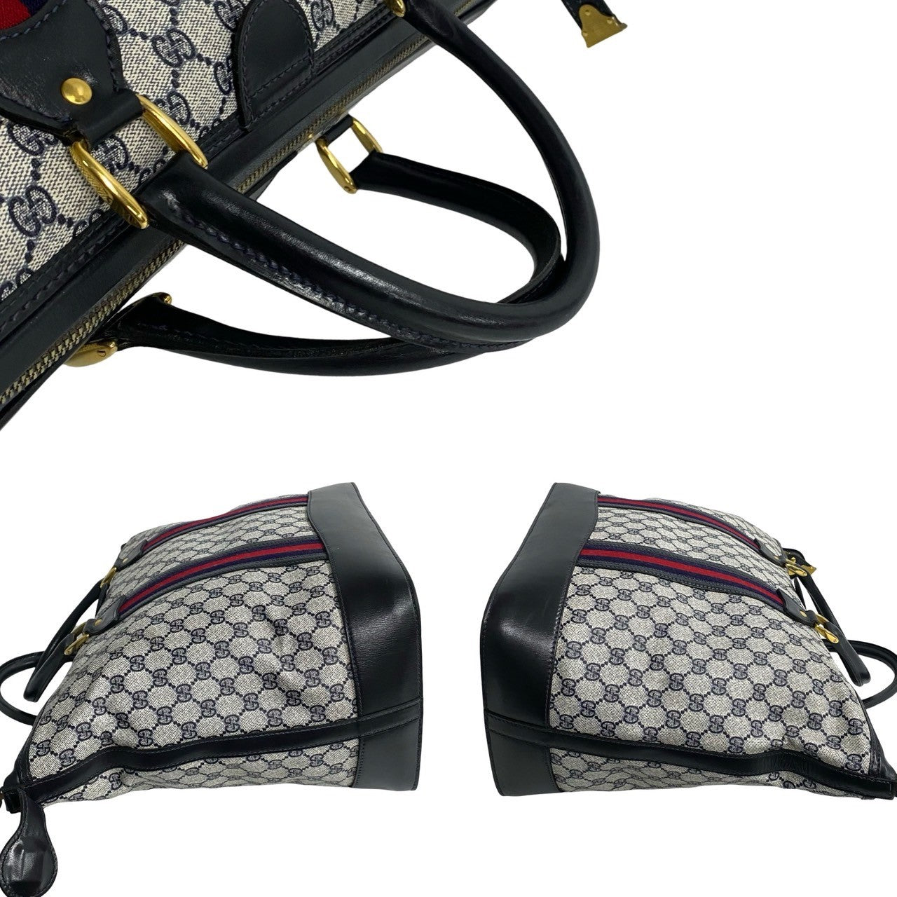 GUCCI Handbag leather Navy Sherry line