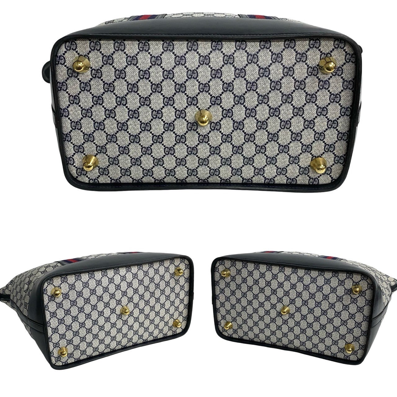 GUCCI Handbag leather Navy Sherry line