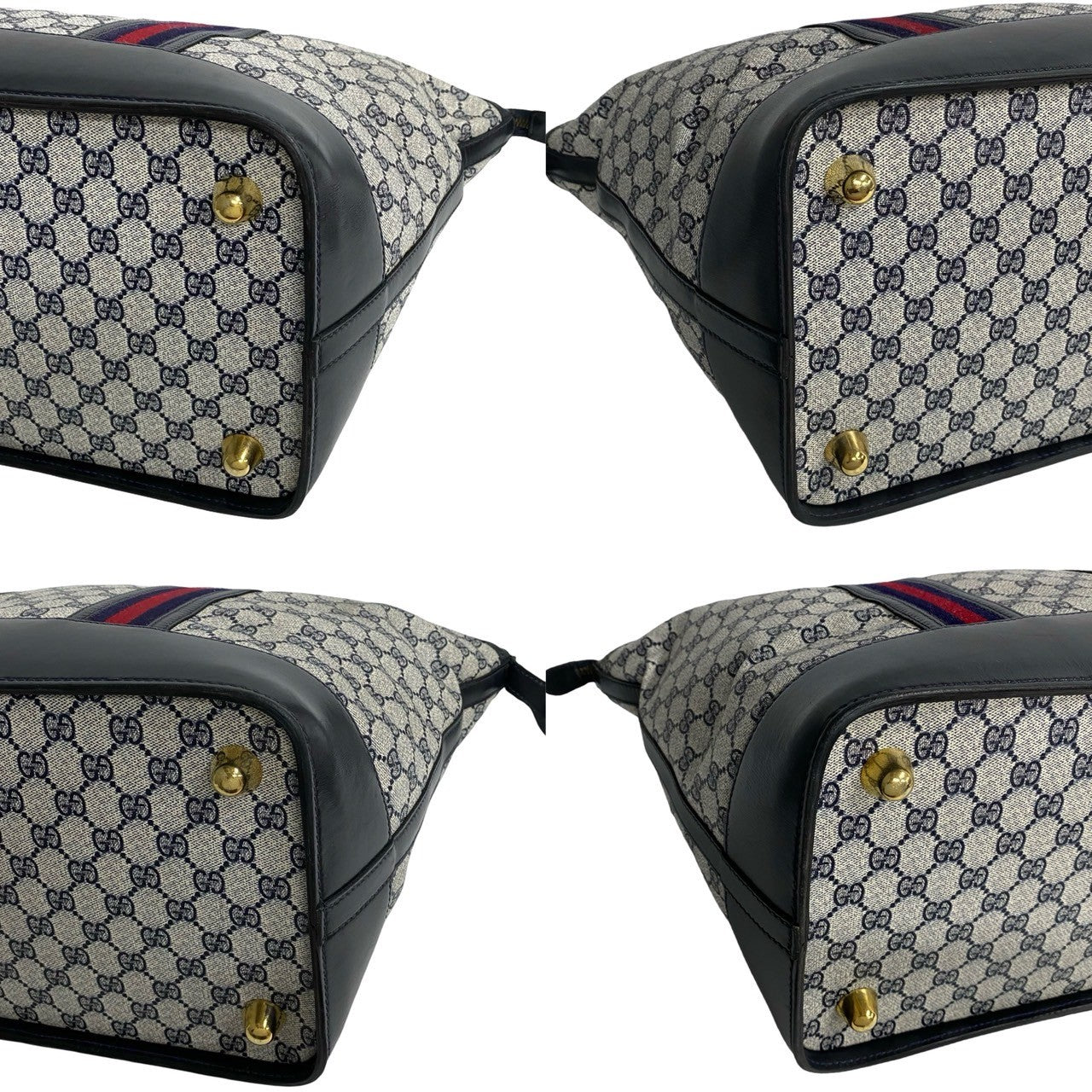 GUCCI Handbag leather Navy Sherry line